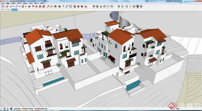 某现代别墅住宅区建筑设计SU模型