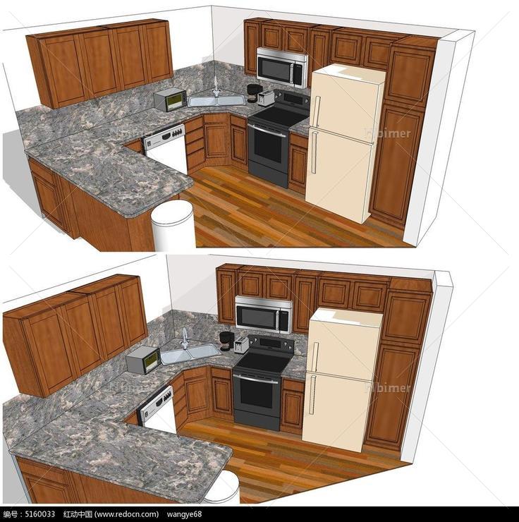 转角厨房橱房SU模型