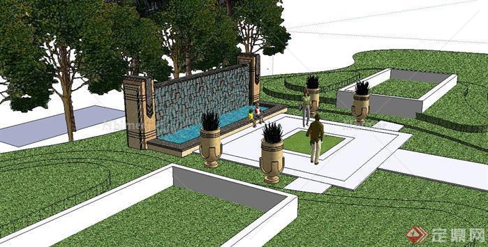某小区欧式水景墙设计SketchUp(SU)3D模型