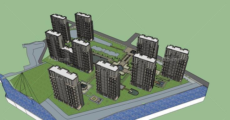 现代高层住宅小区(73505)su模型下载