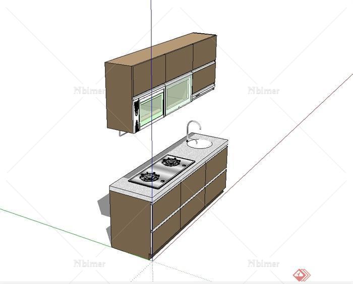 现代风格详细厨房橱柜设计su模型[原创]