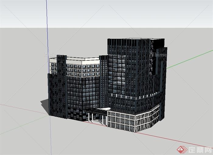现代风格详细高层办公楼设计su模型[原创]