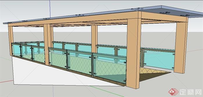 现代地下车库出入口玻璃廊架su模型