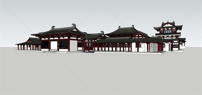 某古典中式风格详细寺庙建筑设计su模型[原创]