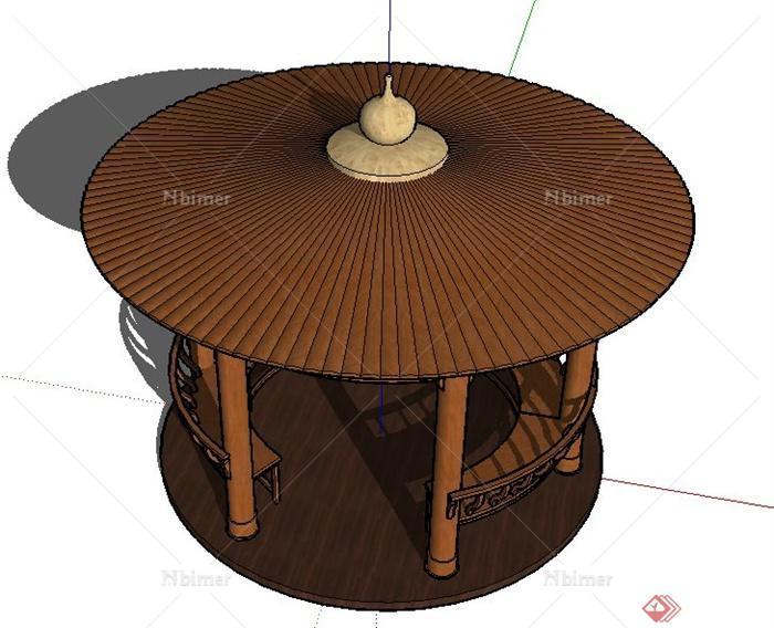 中式圆顶景观亭设计su模型[原创]