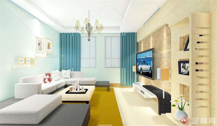 某现代风格二层住宅室内设计su模型附带三张渲染