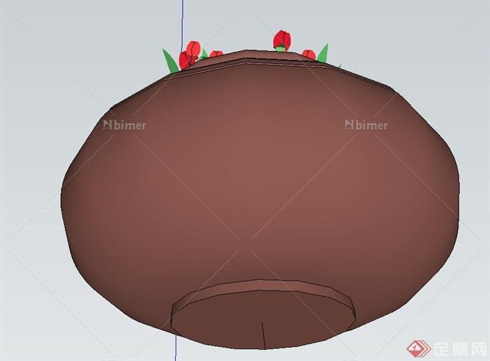 圆形深色花钵设计SU模型