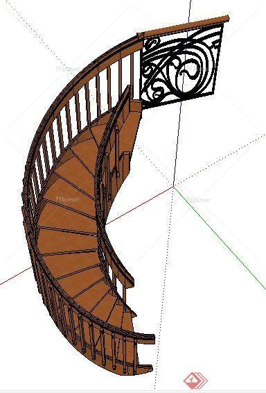 现代风格木制螺旋楼梯su模型