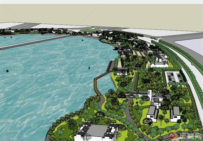 某现代滨水公园景观设计SU模型素材