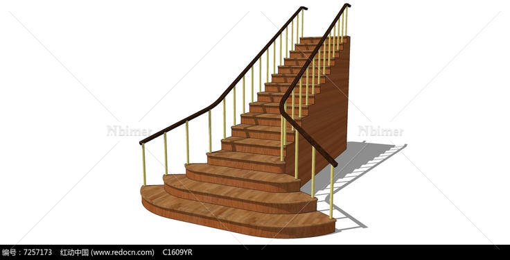 大气实木楼梯SU模型