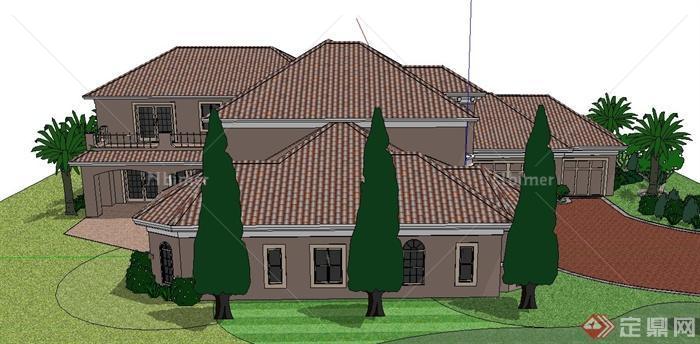 欧式两层别墅建筑设计SketchUp模型[原创]