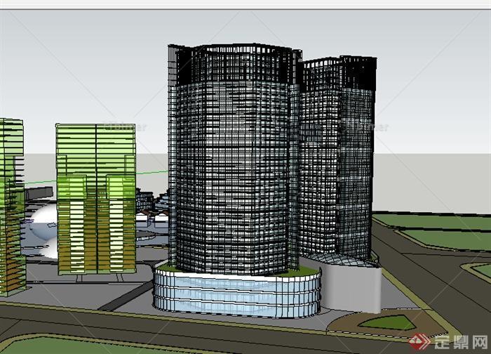 某现代高层商业建筑大厦SU模型素材