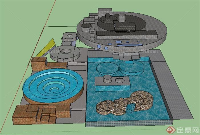 某现代游泳池景观设计SU模型