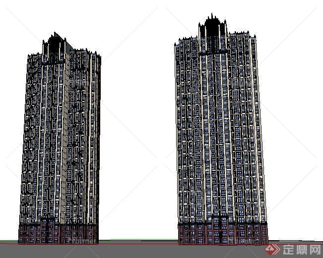 两栋新古典风格高层住宅楼建筑设计su模型[原创]