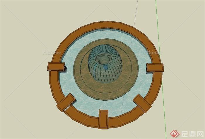 西班牙喷泉水池设计su模型