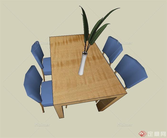 室内四人方形餐桌椅设计SU模型