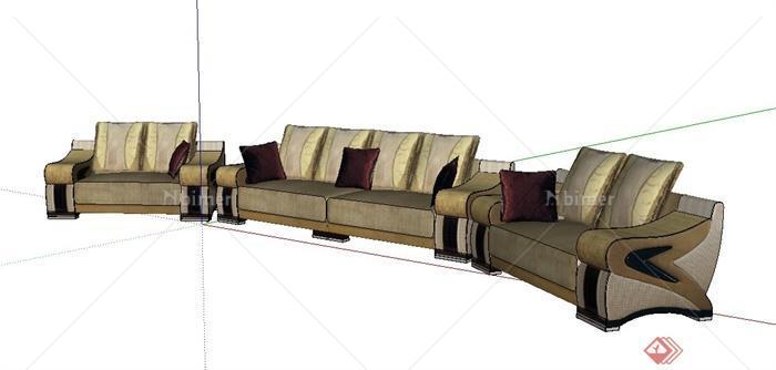 三款现代风格多人沙发su模型[原创]