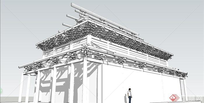 某古典中式风格建筑屋顶结构设计SU模型[原创]