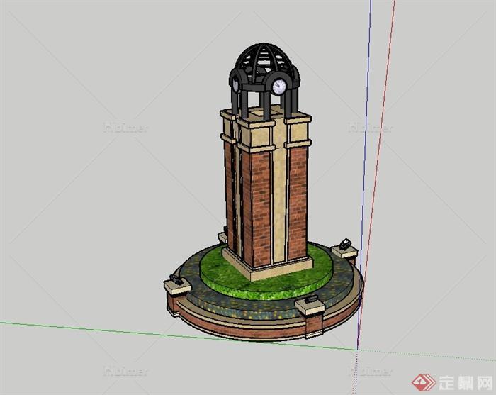 某欧式风格独特详细钟楼设计su模型[原创]