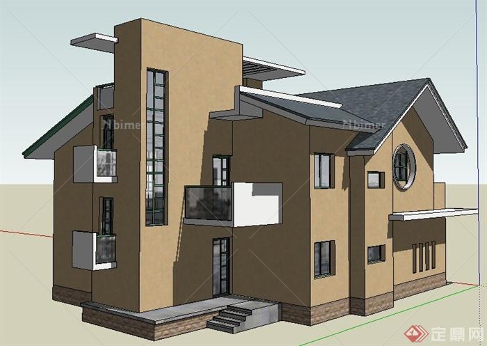 现代简约双层别墅住宅建筑设计su模型