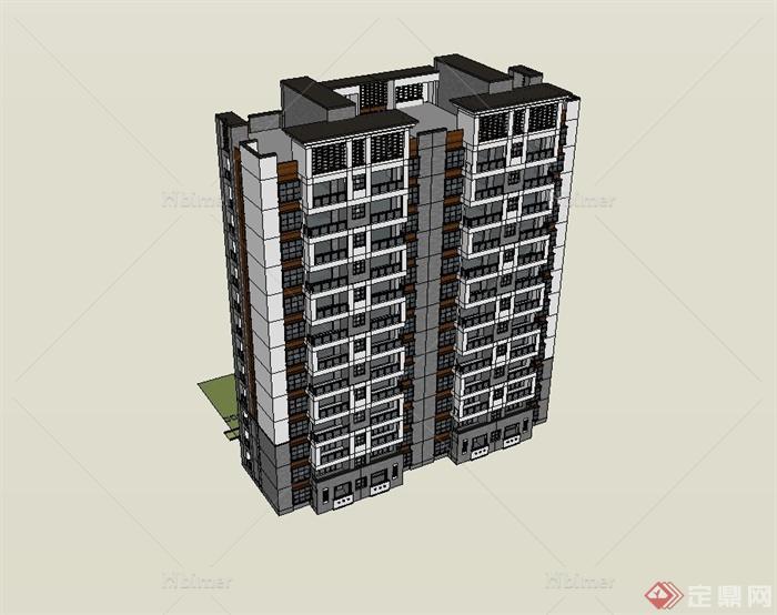 某现代风格精致住宅楼建筑设计su模型