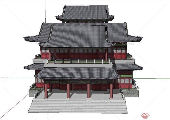 古典中式三层阁楼见做设计SU模型