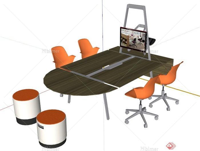 现代风格新颖办公桌椅su模型