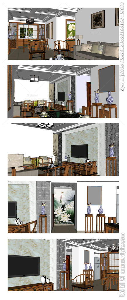 中式家居装修设计的SU模型图片
