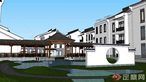 某新中式居住建筑设计SU模型(含景观）