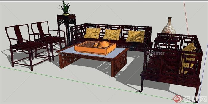 古典中式风格沙发及茶几su模型