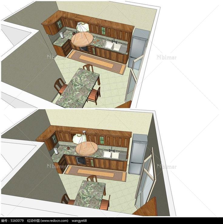 欧式整体厨房橱柜SU模型