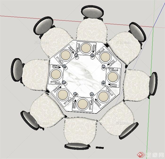 欧式八边形餐桌椅设计SU模型