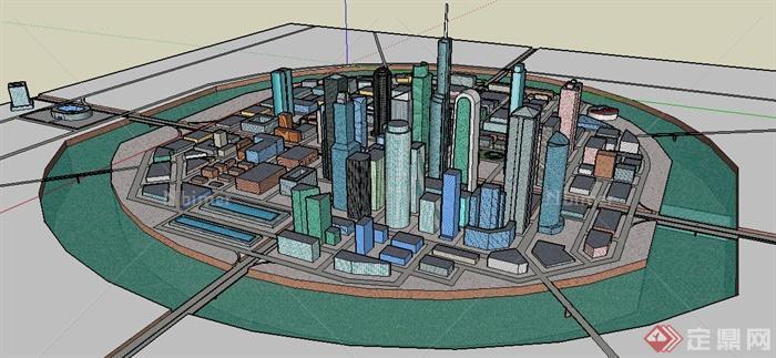 现代小岛城市规划设计su模型