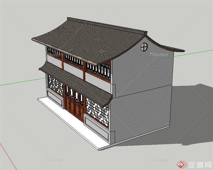 中式古典风格古商铺建筑设计su模型[原创]
