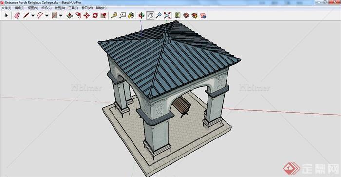 混搭风格方形凉亭su模型