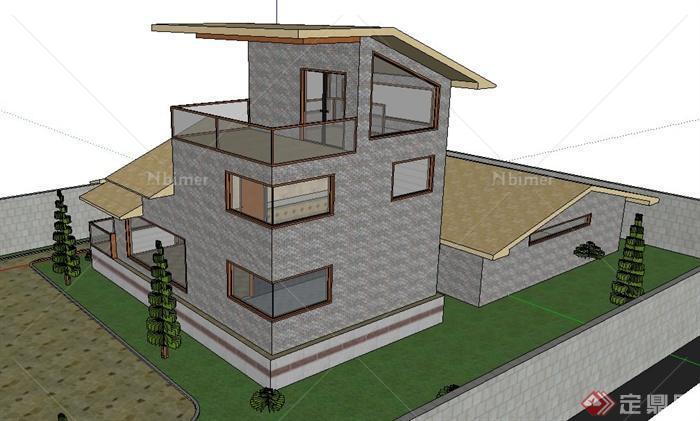 某地一现代风格居住住宅建筑设计su模型