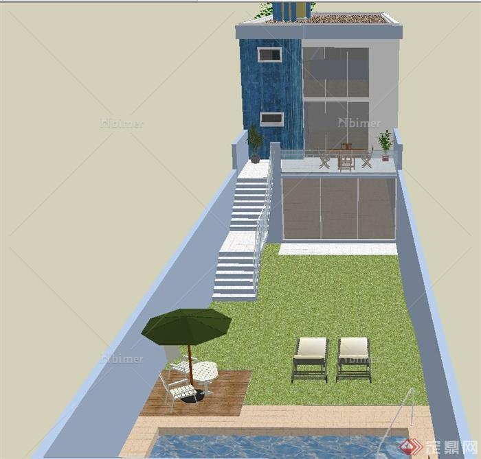 农村简单两层小别墅建筑设计SketchUp模型[原创]