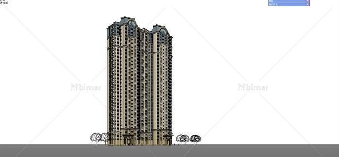 法式风格高层住宅公寓建筑设计方案su模型[原创]