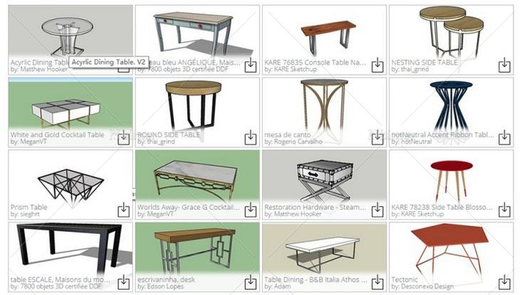 150款SketchUp官方模型库桌子与茶几模型