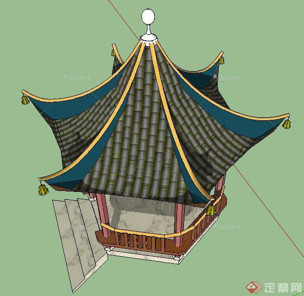 园路景观中式六角亭su模型