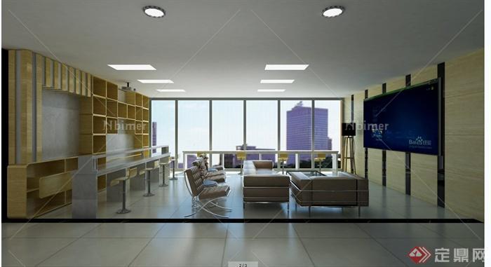 现代某办公室服务区、休息区设计SU模型带效果图