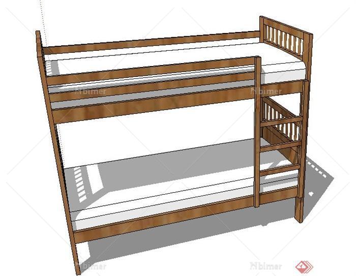 某现代木质高低床铺设计su模型[原创]