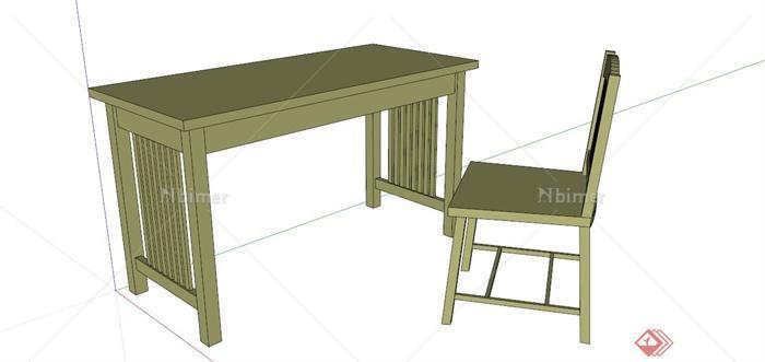 现代木制写字台桌椅组合SU模型