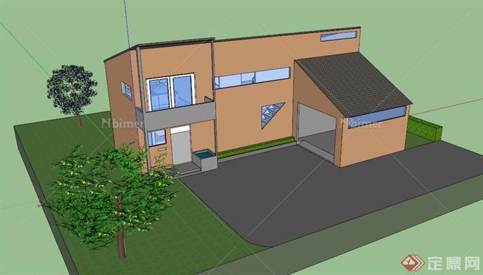 某现代通光两层住宅建筑设计SU模型