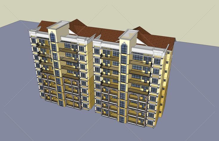 简欧风格小高层住宅楼(46380)su模型下载