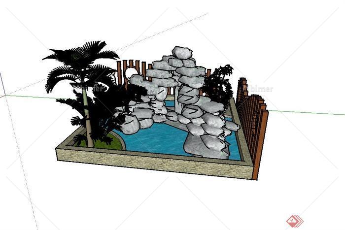 某庭院假山景石水池设计su模型