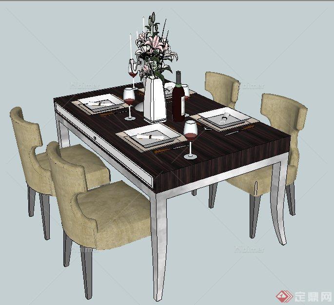 现代风格4人座餐桌椅su模型