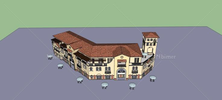 西班牙风格小商业楼(76706)su模型下载