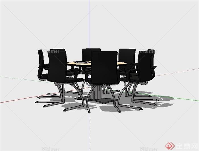 某现代圆形办公桌椅组合设计SU模型[原创]