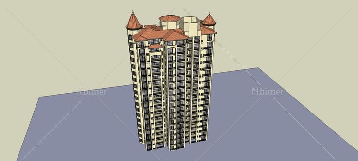 西班牙风格高层住宅楼(82360)su模型下载
